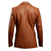 Brown Slim-fit Semi-Formal One-Button Sheepskin Leather Coat For Men